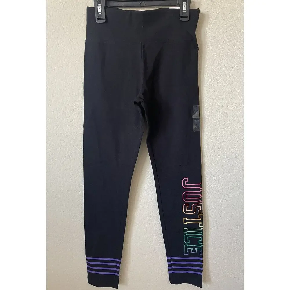 Justice Black Rainbow Ombre Striped High Waist Full Length Leggings Size 12